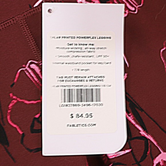 Fabletics Salar Powerflex Leggings XS 7/8 Versilla Black Cherry NWT B76 - Picture 7 of 7